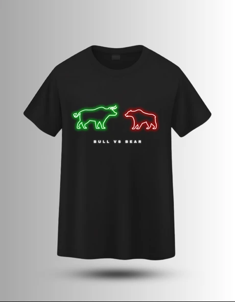 DEVISSO TRADERS Bull & Bear Neon - Traders, Borsaci Kadın Siyah T-Shirt - 3
