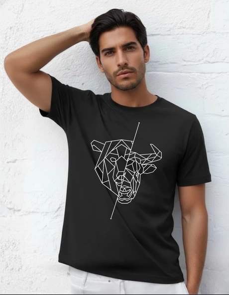 DEVISSO TRADERS Bull & Bear Heads - Traders, Borsaci Erkek Siyah T-Shirt