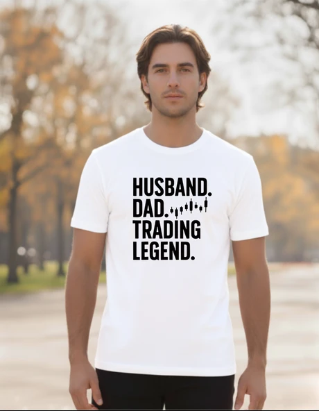 DEVISSO TRADERS Husband Dad Trading Legend - Borsaci Erkek Beyaz T-Shirt - 2