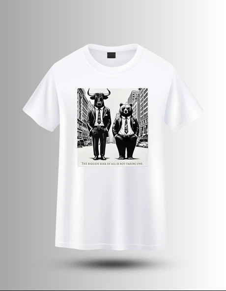 DEVISSO TRADERS Bull & Bear Wallstreet - Traders, Borsaci Erkek Beyaz T-Shirt - 3