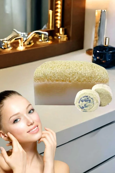 2li Set Cilt Beyazlatıcı Yüz Bakım Peeling Kabak Lifli Eşek Sütü Sabun Leke Akne Sivilce Ruşur Taşı - 2