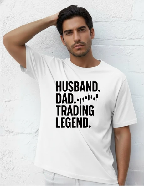 DEVISSO TRADERS Husband Dad Trading Legend - Borsaci Erkek Beyaz T-Shirt