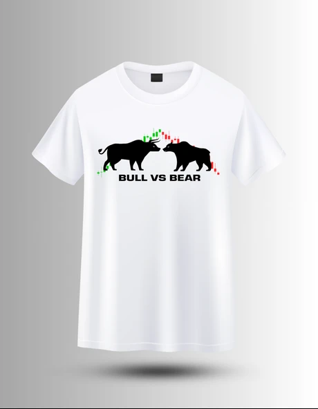 DEVISSO TRADERS Bull vs Bear - Traders, Borsaci Kadın Beyaz T-Shirt - 3