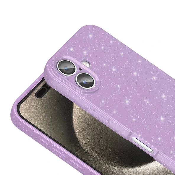 iPhone 16 Plus Kılıf Kamera Korumalı Simli Lüks Koton Kapak - Resim 7