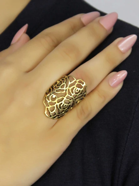 Trend Otantik Çiçek Desenli Antik Ayarlanabilir Kadın Vintage Yüzük euy1277 - Resim 2