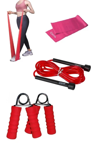 3'lü Set Kondisyon Fitnes Spor Atlama Ipi Egzersiz Pilates Bandı El Parmak Güçlendirme El Yayı