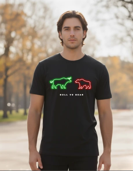 DEVISSO TRADERS Bull & Bear Neon - Traders, Borsaci Erkek Siyah T-Shirt - 2