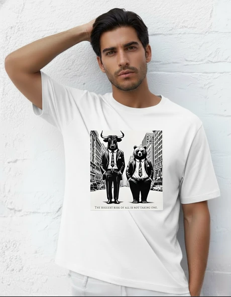 DEVISSO TRADERS Bull & Bear Wallstreet - Traders, Borsaci Erkek Beyaz T-Shirt