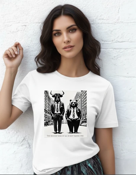 DEVISSO TRADERS Bull & Bear Wallstreet - Traders, Borsaci Kadın Beyaz T-Shirt