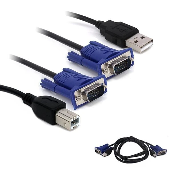 Powermaster Kwm Switch Kablo 1.5 Metre Vga Erkek-Erkek + Usb + Printer