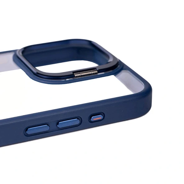 iPhone 15 Pro Kılıf Kamera Lens Korumalı Standlı Klon Lensli Kapak - Resim 3