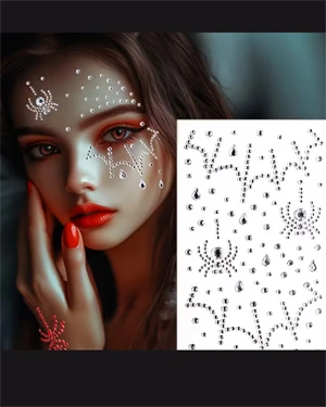 Parıldayan Örümcek Yüz Mücevherleri – Halloween, Noel, Parti & Performans İçin Elmas Payet Makyaj Stickerı - Resim 2