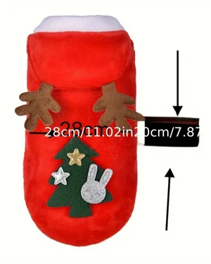 Noel Baba Geyiği Köpek Kostümü – Küçük Irk Evcil Hayvanlar İçin Polyester Kapüşonlu Çıtçıtlı Fleece Tatil Kıyafeti - Resim 8