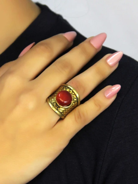 Doğal Taşlı Akik Doğal Taşlı Hasır Model Ayarlanabilir Kadın Doğal Taşlı Yüzük euy28ak ürün görseli