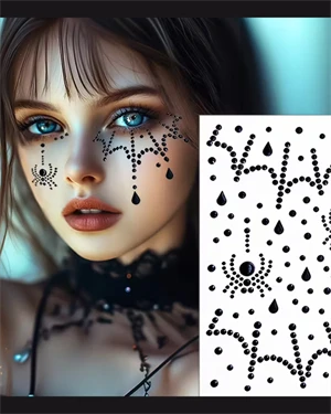 Parıldayan Örümcek Yüz Mücevherleri – Halloween, Noel, Parti & Performans İçin Elmas Payet Makyaj Stickerı ürün görseli 1