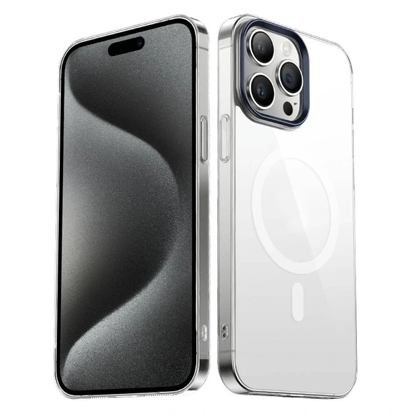 iPhone 15 Pro Kılıf Wireless Şarj Özellikli Şeffaf G-Glass Kapak ürün görseli