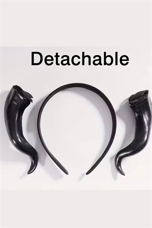 1 adet El Yapımı, Retro Punk Cadılar Bayramı Boynuz Başlık – Keçi Boynuzu Esintili Anime Pop Sanat Tasarım, Pluş Tüy Detaylı,-Siyah - Resim 3