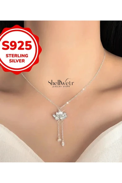 Pink Lady Lotus 925 ayar gümüş zincir gümüş kolye - Resim 2