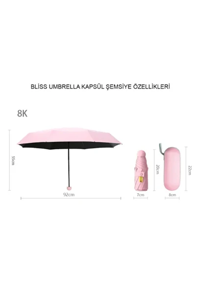 Monalisa Home  Pembe Renk Katlanır Çanta İçi Lüks Şemsiye - Resim 3