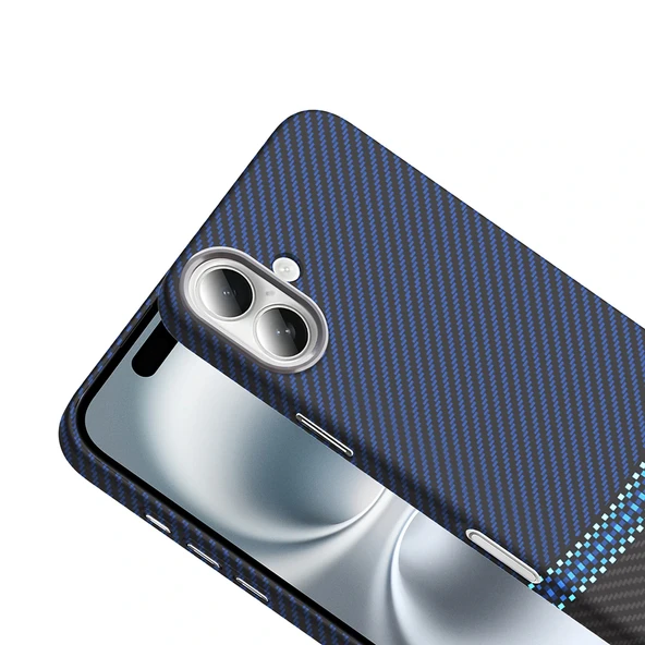 iPhone 16 Kılıf M-safe Şarj Özellikli Karbon Fiber Görünümlü Gros Kapak - Resim 7