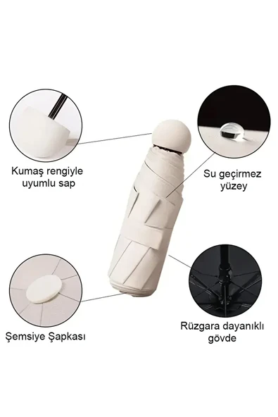 Monalisa Home  Krem Renk Katlanır Çanta İçi Lüks Şemsiye - Resim 4