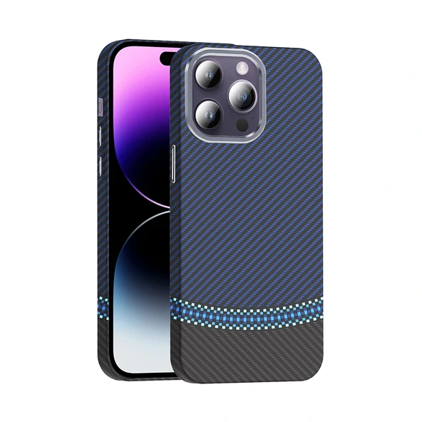 iPhone 14 Pro Max Kılıf M-safe Şarj Özellikli Karbon Fiber Görünümlü Gros Kapak ürün görseli