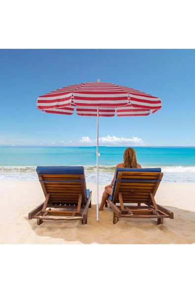 Exent 200 cm Plaj Şemsiyesi, bahçe şemsiyesi, balkon şemsiyesi, eğilebilen şemsiye-KIRMIZI - 5