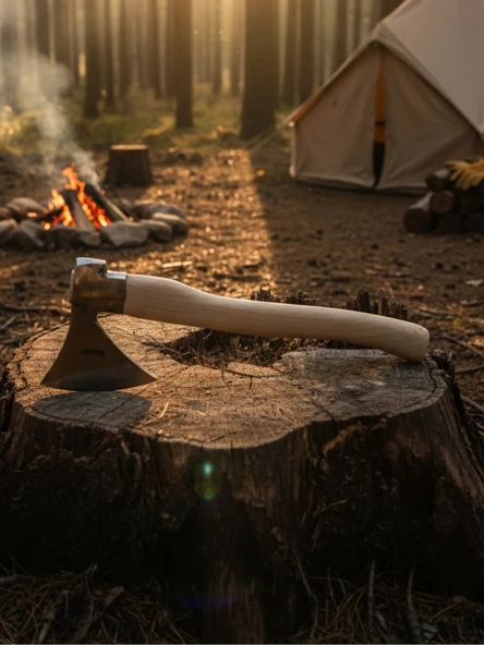 Kamp Baltası İkili Set – 37cm Survival ve 52cm Odun Yarma Baltası – Dövme Çelik Outdoor Seti - Resim 8