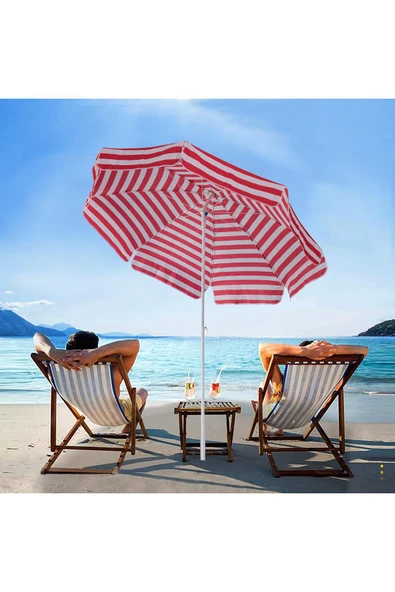 Exent 200 cm Plaj Şemsiyesi, bahçe şemsiyesi, balkon şemsiyesi, eğilebilen şemsiye-KIRMIZI