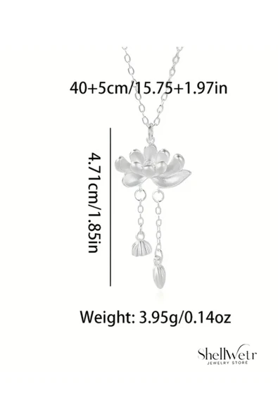 Pink Lady Lotus 925 ayar gümüş zincir gümüş kolye - Resim 5