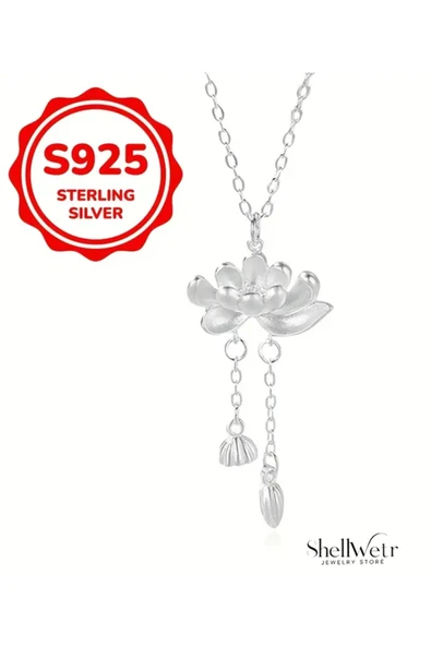 Pink Lady Lotus 925 ayar gümüş zincir gümüş kolye - Resim 3