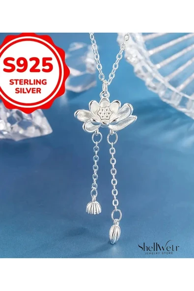 Pink Lady Lotus 925 ayar gümüş zincir gümüş kolye - Resim 4