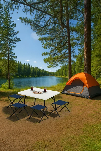 Exent 45X60 cm Kamp Sehpası, Piknik, bahçe balkon plaj sehpası Katlanır Sehpa-BEYAZ - Resim 3