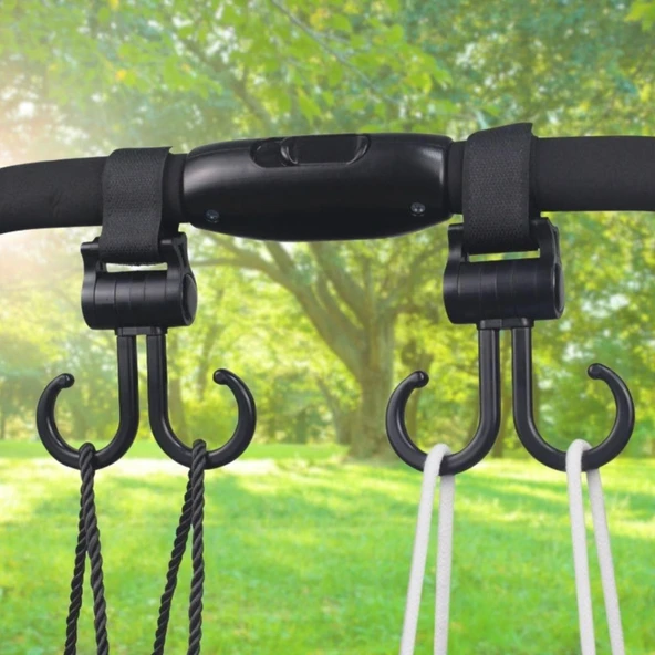 GV HOME® 2li Bebek Arabasına Uyumlu Cırtlı  Eşya Taşıma Aparatı 360 Derece Dönebilen Plastik Kanca - 5