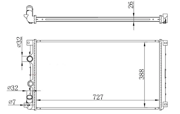 RADYATÖR MOVANO-MASTER 2 1999-2001 1.9-2.2-2.5-2.8 DT AC MEK 728X414.5X27 7701049664 ürün görseli