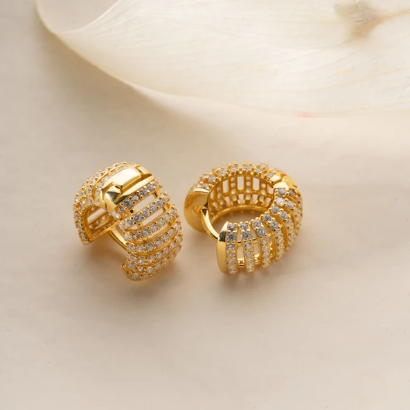 925 Ayar Gümüş Bombeli Taşlı Halka Küpe - Resim 6