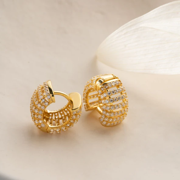 925 Ayar Gümüş Bombeli Taşlı Halka Küpe - Resim 2