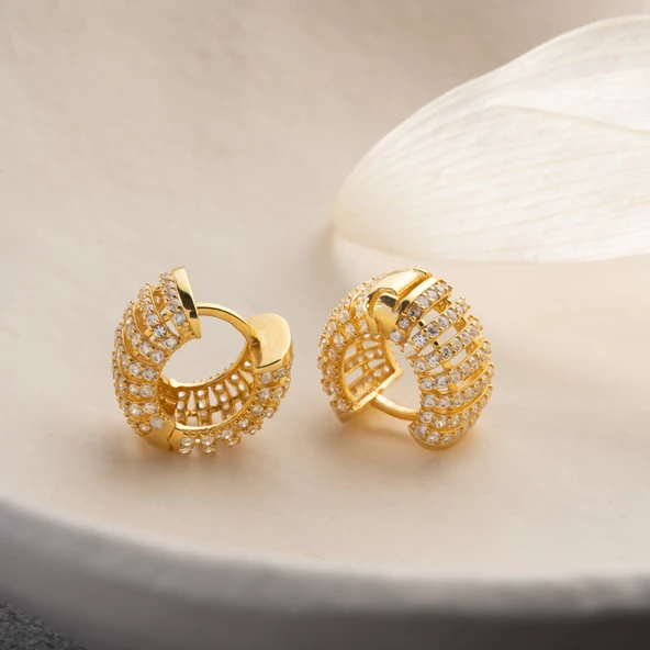 925 Ayar Gümüş Bombeli Taşlı Halka Küpe - Resim 4