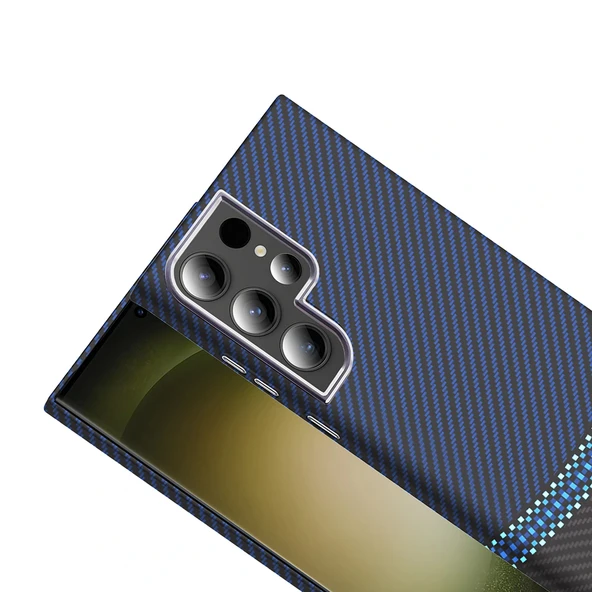 Samsung S23 Ultra Kılıf M-safe Şarj Özellikli Karbon Fiber Görünümlü Gros Kapak - Resim 9