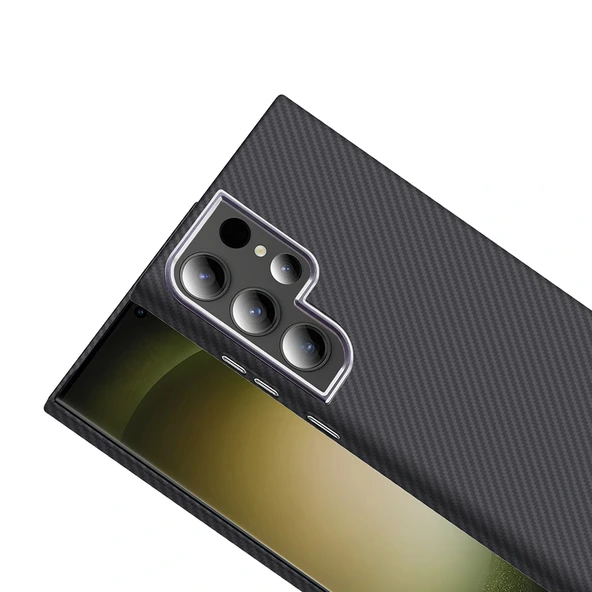 Samsung S23 Ultra Kılıf M-safe Şarj Özellikli Karbon Fiber Görünümlü Gros Kapak - Resim 7