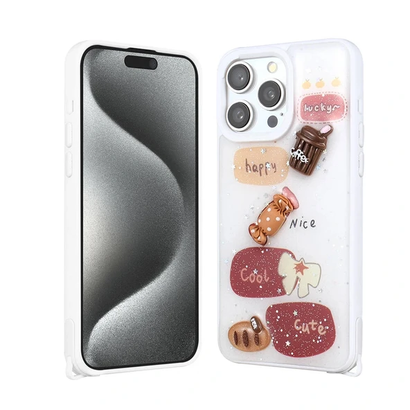 iPhone 15 Pro Max Kılıf Parlayan Simli Kabartma Figürlü Cevze Kapak ürün görseli