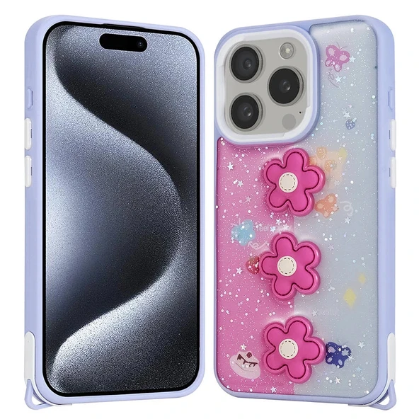 iPhone 15 Pro Kılıf Parlayan Simli Kabartma Figürlü Cevze Kapak ürün görseli