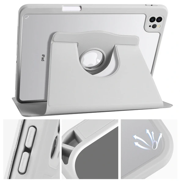 iPad Air 10.9 2022 (5.Nesil) Kılıf Termik Kalem Bölmeli Dönebilen Standlı Kılıf - Resim 5