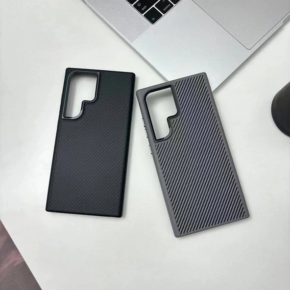 Samsung S24 Ultra Kılıf M-safe Şarj Özellikli Karbon Fiber Görünümlü Troy Kapak - Resim 4