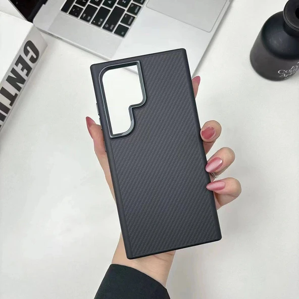 Samsung S24 Ultra Kılıf M-safe Şarj Özellikli Karbon Fiber Görünümlü Troy Kapak - Resim 7