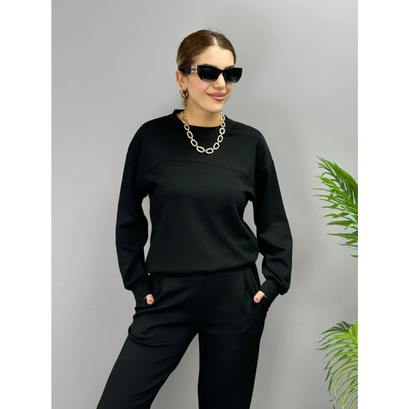 Lucky Life Kadın Uzun Kollu Bisiklet Yaka Viskon Iki Iplik Bluz Ve Pantolon Ikili Takım - 7