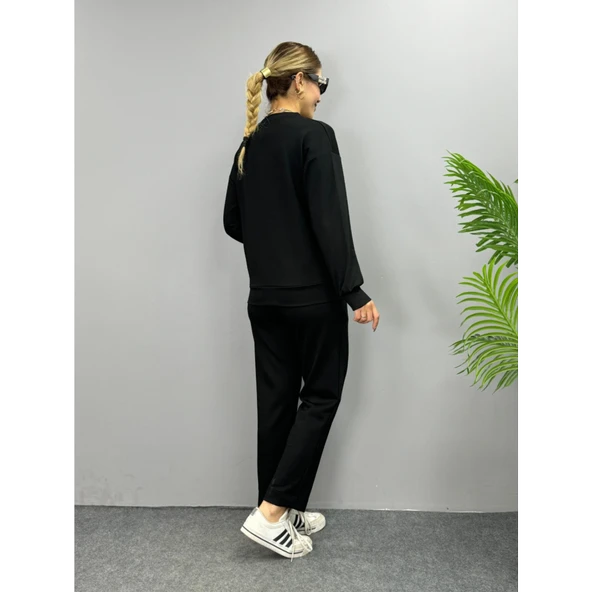 Lucky Life Kadın Uzun Kollu Bisiklet Yaka Viskon Iki Iplik Bluz Ve Pantolon Ikili Takım - 4