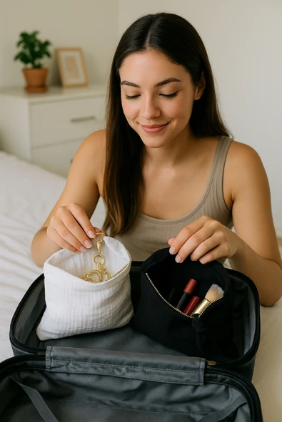 Müslin Dolgulu Doğal Makyaj Çantası – Kozmetik Organizeri 20x15 cm - ZTMCANTA  Beyaz - 6