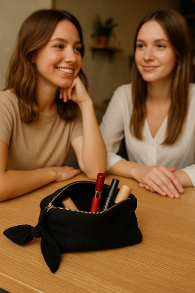 Müslin Dolgulu Doğal Makyaj Çantası – Kozmetik Organizeri 20x15 cm - ZTMCANTA  siyah - 2