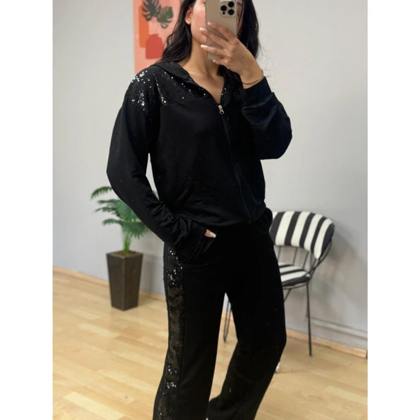 Lucky Life Kadın Iki Iplik Kumaş Pul Ve Fermuar Detaylı Ikili Takım - 3